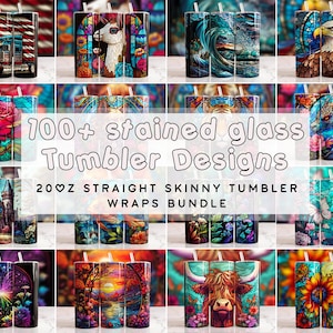 Stained Glass Tumbler Wrap PNG Bundle, 20oz Skinny Straight Tumbler, Sunflower Tumbler Wrap, Sublimation Tumbler Designs, Download PNG