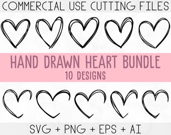Paquete de svg de corazón, svg de corazón dibujado a mano, svg de corazón, svg de corazón abierto, svg de corazón de doodle, svg de corazón de bosquejo, svg de amor, svg de día de San Valentín, cricut