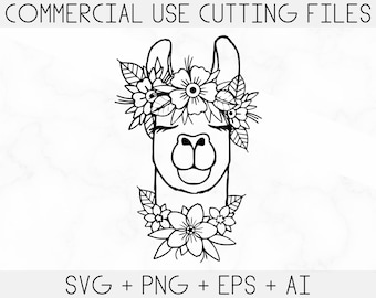 Llama SVG file, Llama with Flower Crown SVG, Llama cut file, Animal Face, Floral Crown, Llama with Flowers on Head, Cute Llama Face svg