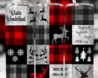 Christmas Buffalo plaid glitter Tumbler Design, 20oz Skinny Straight Tumbler Wrap Png, Tumbler sublimation, Xmas tumbler wrap
