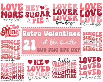 Retro Valentines SVG Bundle, Wavy text Valentine Designs svg, Valentine Shirt svg, Cute Valentines svg, Heart Shirt, Love, Cut File Cricut