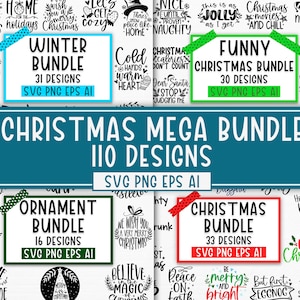 Mega Christmas SVG Bundle, Winter svg, Funny Christmas SVG, T Shirt Designs SVG, Ornaments svg, xmas svg, Santa svg, Quote svg, Cricut