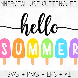 Hallo Sommer Eis am Stiel SVG, Sommer Zeichen SVG, Sommer SVG, Sommer Schnittdatei für Cricut und Silhouette, Strand SVG, Hallo Sommer Druckdatei Png