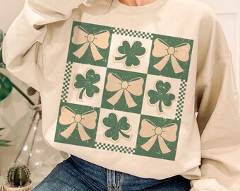 Retro Checkered St Patrick's Day PNG SVG,  Lucky Shamrock PNG, St Patricks Coquette Png, Coquette St Patty's Day, Lucky Charm Png, Irish Png