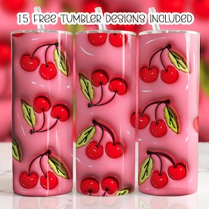3D Inflated Cherries Tumbler wrap, 3D Puffy Wrap Sublimation Design, 3D 20oz Skinny Straight Tumbler Design Skinny Digital Download