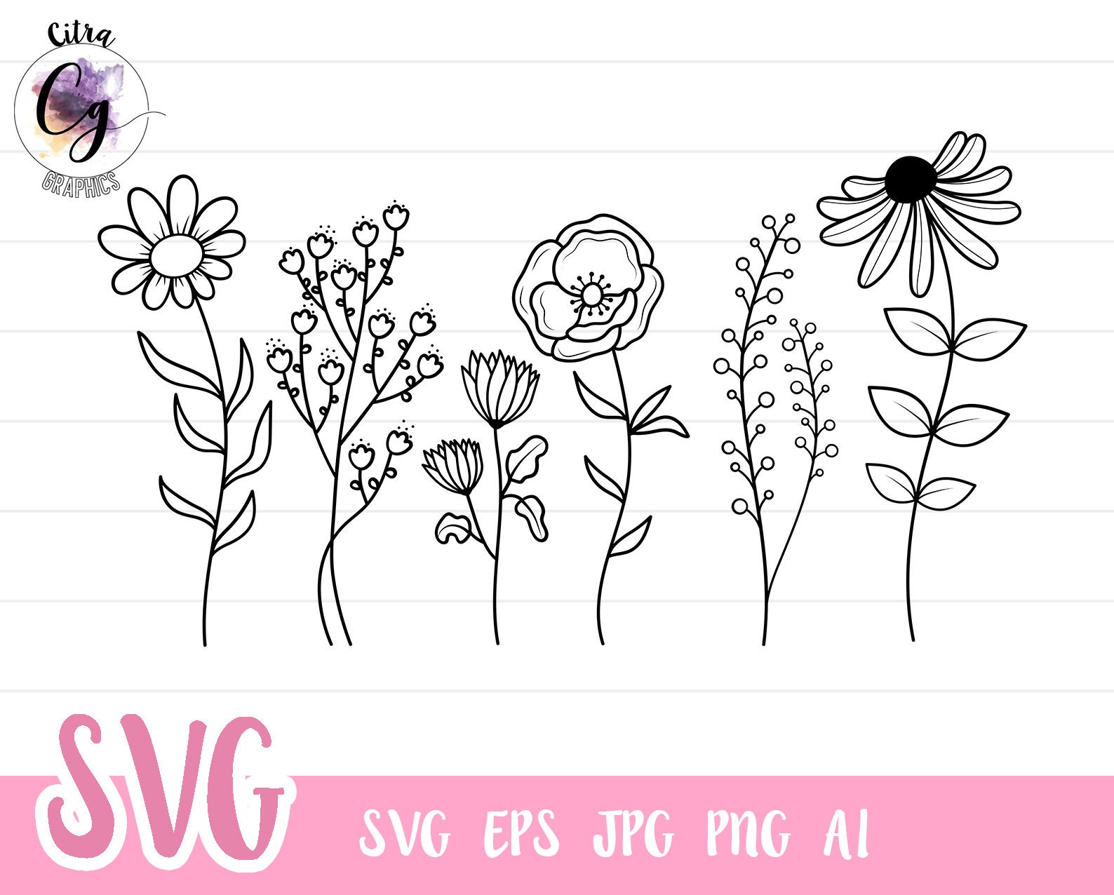 Download Wildflowers Svg Floral Svg Wild Flower Svg Flower Sketch Etsy
