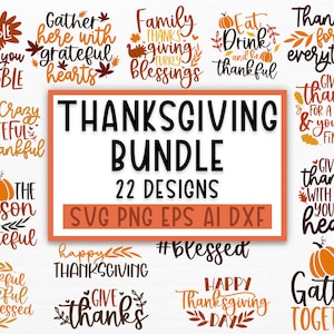 Pacote Svg de Ação de Graças, Fall Svg, Thankful Svg, Pumpkin svg, Turkey svg, Gobble SVG, Arquivos Svg para Cricut, Silhueta, Sublimação