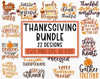 Thanksgiving Svg Bundle, Fall Svg, Thankful Svg, Pumpkin svg, Turkey svg,  Gobble SVG, Svg Files For Cricut, Silhouette, Sublimation