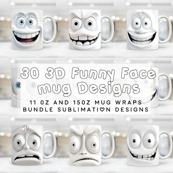 Funny Faces Sarcastic 3D Mug Wrap Bundle, 11 oz & 15 oz Mug Bundle Sublimation, Cartoon Faces Mug Png sublimation design