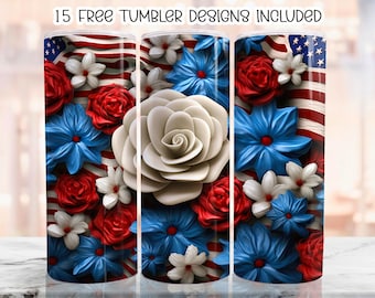 3D 4th Of July USA Flag Tumbler Wrap, 20 oz Skinny Tumbler Sublimation Design, Patriotic Straight Tumbler Wrap, Digital Download PNG