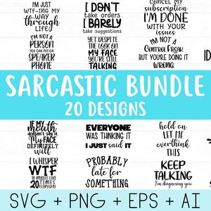 Sarcastische SVG-bundel, sarcasme SVG, sarcastische SVG-bestanden, grappige citaten SVG, grappige uitspraken SVG, EPS PNG, silhouet, Cricut