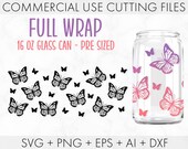 16oz Butterfly Libbey glass can Svg, Glass Can Full Wrap Svg, Butterfly svg, Butterflies Print, svg files for cricut