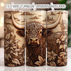 3D Highland Cow Tumbler Wrap, 20 oz Skinny Tumbler Sublimation Design,Straight Tumbler Wrap, Digital Download PNG