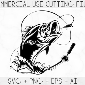 Angeln svg, Bass Angeln svg, Bass Fisch svg, Fisch svg, Fischhaken svg, Cricut und Silhouette