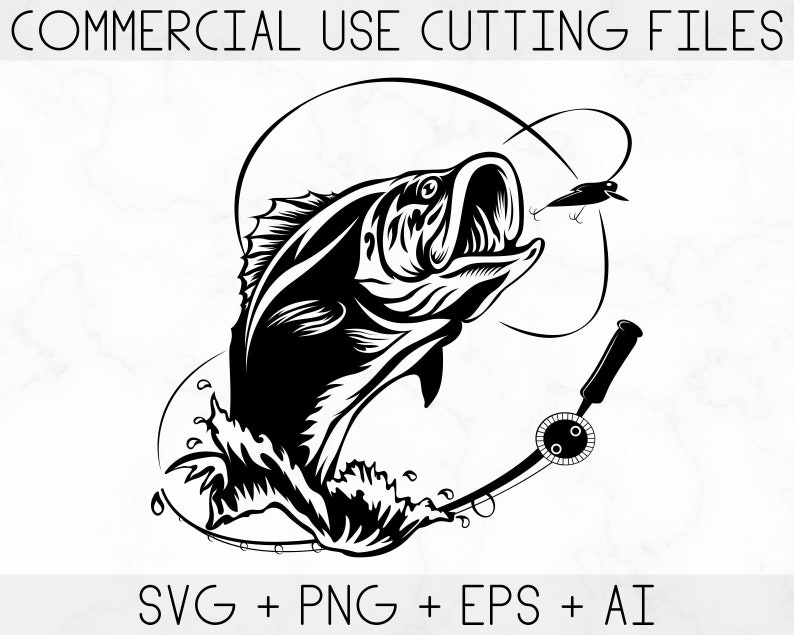 Fiske svg, abborrfiske svg, abborrfisk svg, fisk svg, fiskkrok svg, Cricut och Silhouette bild 1
