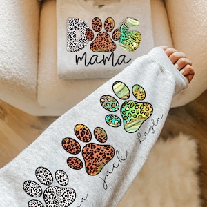 Dog MAMA and Sleeve Png, Dog Paw Png, Custom Dog Name shirt Png, Leopard Glitter Dog Mama Png, Glitter Dog Mom, Dog Lover shirt Png