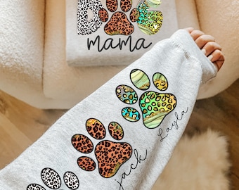Dog MAMA and Sleeve Png, Dog Paw Png, Custom Dog Name shirt Png, Leopard Glitter Dog Mama Png, Glitter Dog Mom, Dog Lover shirt Png
