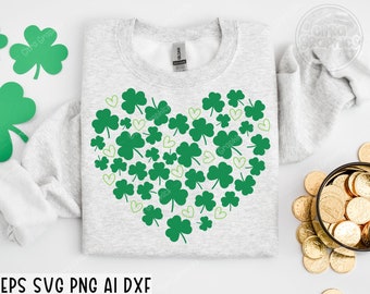 St. Patrick's Day heart SVG, Clover Leaf SVG, Shamrock SVG, Irish svg, Clover svg, Saint Patrick's Day, Lucky svg, Cut File for Cricut