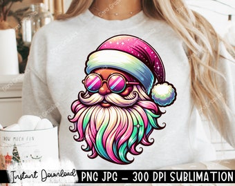 Babbo Natale con occhiali da sole PNG, simpatico design a sublimazione della maglietta natalizia, Babbo Natale rosa PNG, PNG clipart di Natale