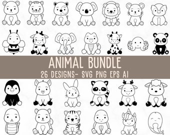 Animal Bundle SVG, Animal hand drawn svg, Jungle svg, Safari Animals SVG, Cricut, Animal clipart, Silhouette, Cameo