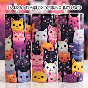 Katzen 20 Unzen Skinny Tumbler Design, süße Katzen Tumbler Wrap, 20 Unzen Skinny Tumbler, Sublimation Design, Straight Tumbler Wrap PNG, Download