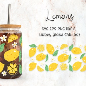 Lemons Libbey Glass 16oz , Beer can svg, Fruit Svg, Floral Svg, Summer Svg, Fruit Wrap Svg, Svg Files for Cricut & Silhouette Cameo png