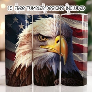 3D Eagle American Flag Tumbler Wrap, 20 oz Skinny Tumbler Sublimation Design, Instant Digital Download PNG, Straight Tumbler Wrap