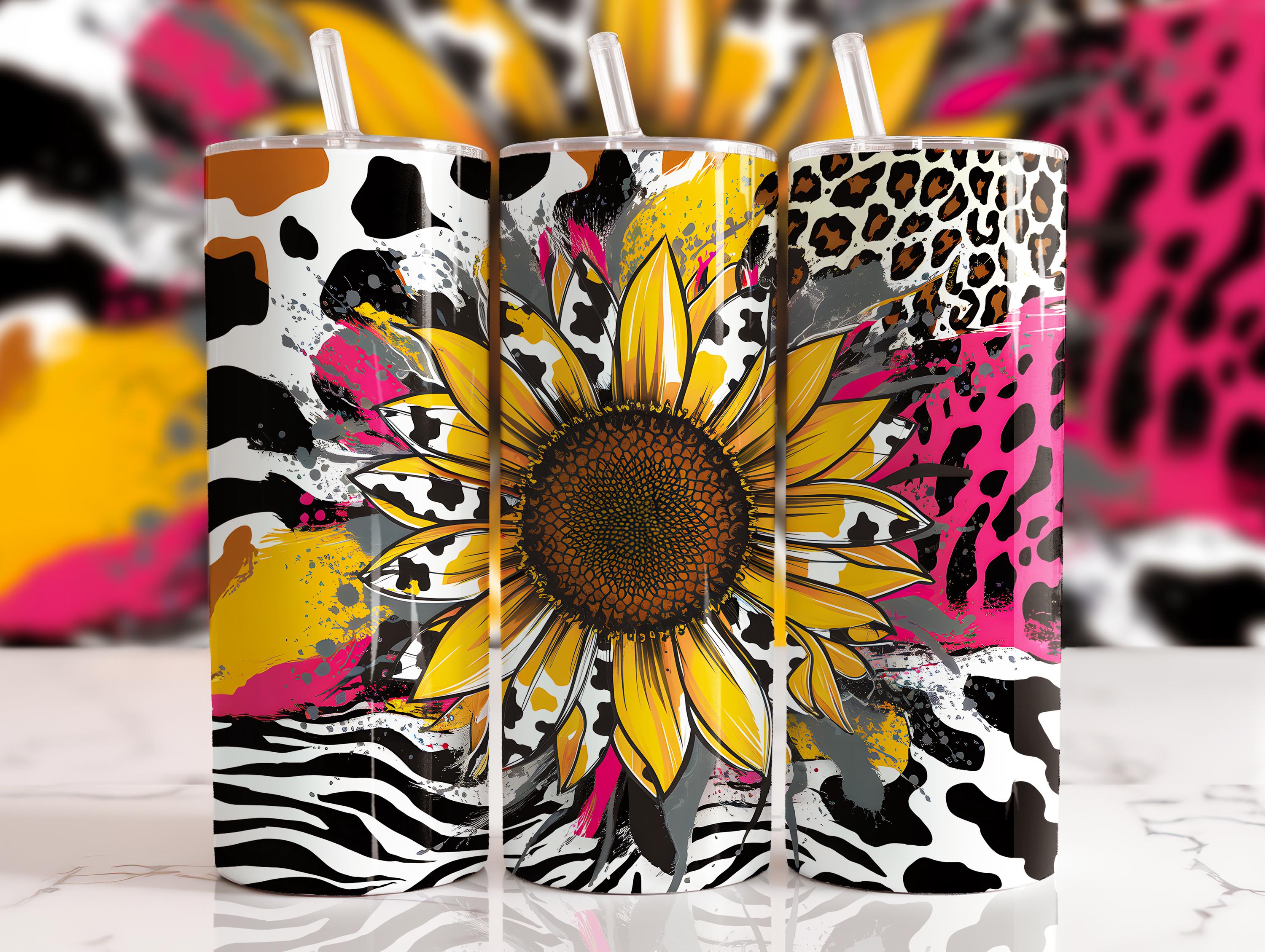 Sunflower Cow Print 20oz Skinny Tumbler Wrap, Leopard Print Sublimation Design, Digital Download PNG, Western Mama Tumbler Wrap PNG