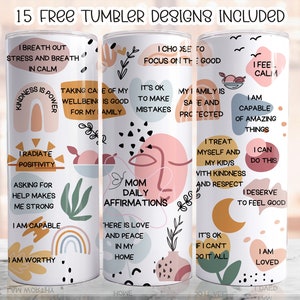 20oz Mom Daily Affirmations tumbler wrap, Skinny Tumbler Sublimation png, Affirmation tumbler wrap , Mental health tumbler, Seamless mom png