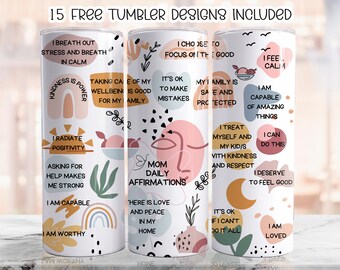 20oz Mom Daily Affirmations tumbler wrap, Skinny Tumbler Sublimation png, Affirmation tumbler wrap , Mental health tumbler, Seamless mom png
