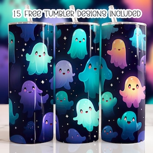 Kawaii Cute Ghost Halloween Tumbler Wrap, Spooky png, 20oz Sublimation Skinny Straight Tumbler Designs, Digital Download PNG