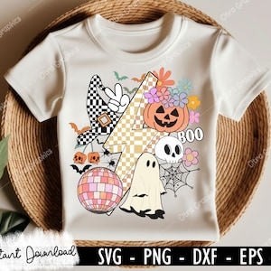 Retro Halloween Png, T Shirt Design, Spooky Season Png, Checkered Lightning, Retro Sublimation, Halloween Sublimation, Shirt Png image 3