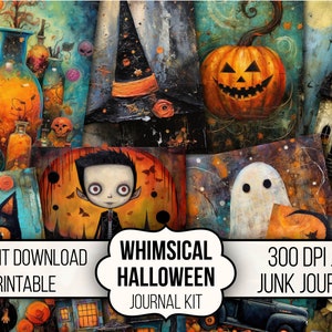 Whimsical Halloween Junk Journal Full Kit Ephemera, Tags, Pocket, ATC, Scrapbook, Journal Printable Pages, Journal Pages