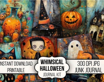 Whimsical Halloween Junk Journal Full Kit Ephemera, Tags, Pocket, ATC, Scrapbook, Journal Printable Pages, Journal Pages