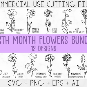 Mes de nacimiento Flores SVG, Flores silvestres SVG, Flor de cumpleaños, Imágenes prediseñadas de flores, SVG botánico, SVG floral, Margarita SVG, Rosa SVG, Poppy SVG png