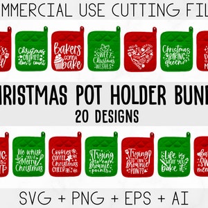Paquete SVG de soporte de olla de Navidad, svg de agarradera, svg de Navidad, guante de horno SVG, SVG de cocina, svg para hornear, citas de cocina divertidas, corte de archivo cricut