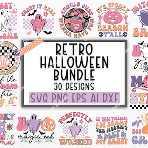 Paquete retro de Halloween SVG, Vector de Halloween, Bruja svg, Fantasma svg, Camisa de Halloween svg, Calabaza svg, Sarcástico svg, Cricut, Silueta png