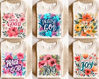 18 Floral Christian Png Bundle, Jesus Png, Religious Shirt Png, Bible Verse Png, Spirit Png, Motivational Quotes ,Sublimation Design