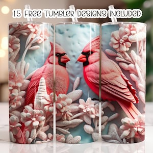 3D Red Cardinals Bird Flowers 20 oz Skinny Tumbler Sublimation Design, Straight Tumbler Wrap, Instant Digital Download PNG, Floral Cardinal