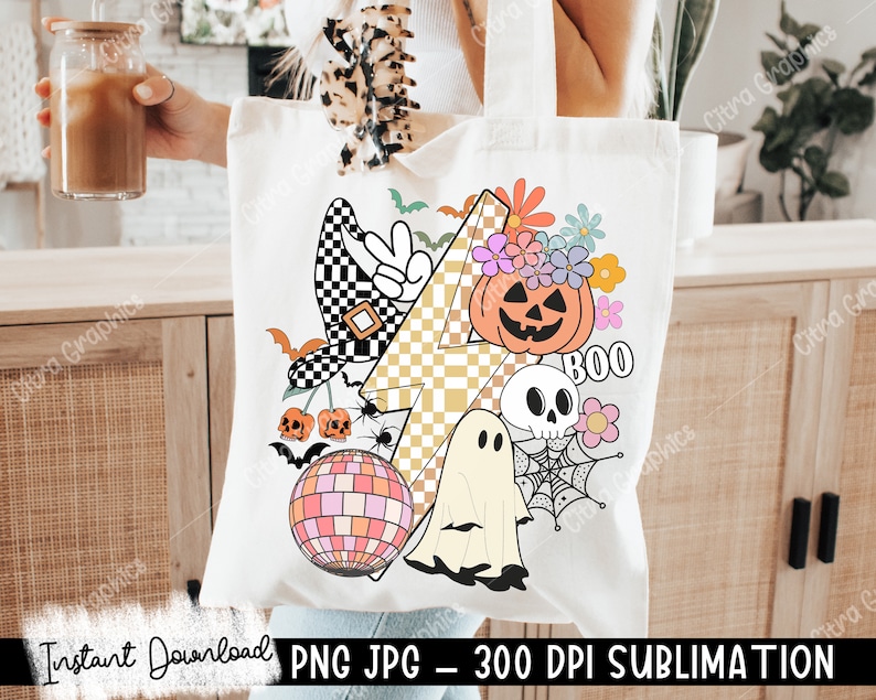 Retro Halloween Png, T Shirt Design, Spooky Season Png, Checkered Lightning, Retro Sublimation, Halloween Sublimation, Shirt Png image 2