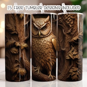 3D Eule Becher Wrap, 20 oz Skinny Becher Sublimation Design, gerader Becher Wrap, digitaler Download PNG