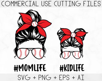 Momlife Baseball Svg, Mom Life Kid Life Svg, Momlife Svg, #Momlife Svg, #Kidlife Svg, Mom and Daughter svg, Messy bun svg