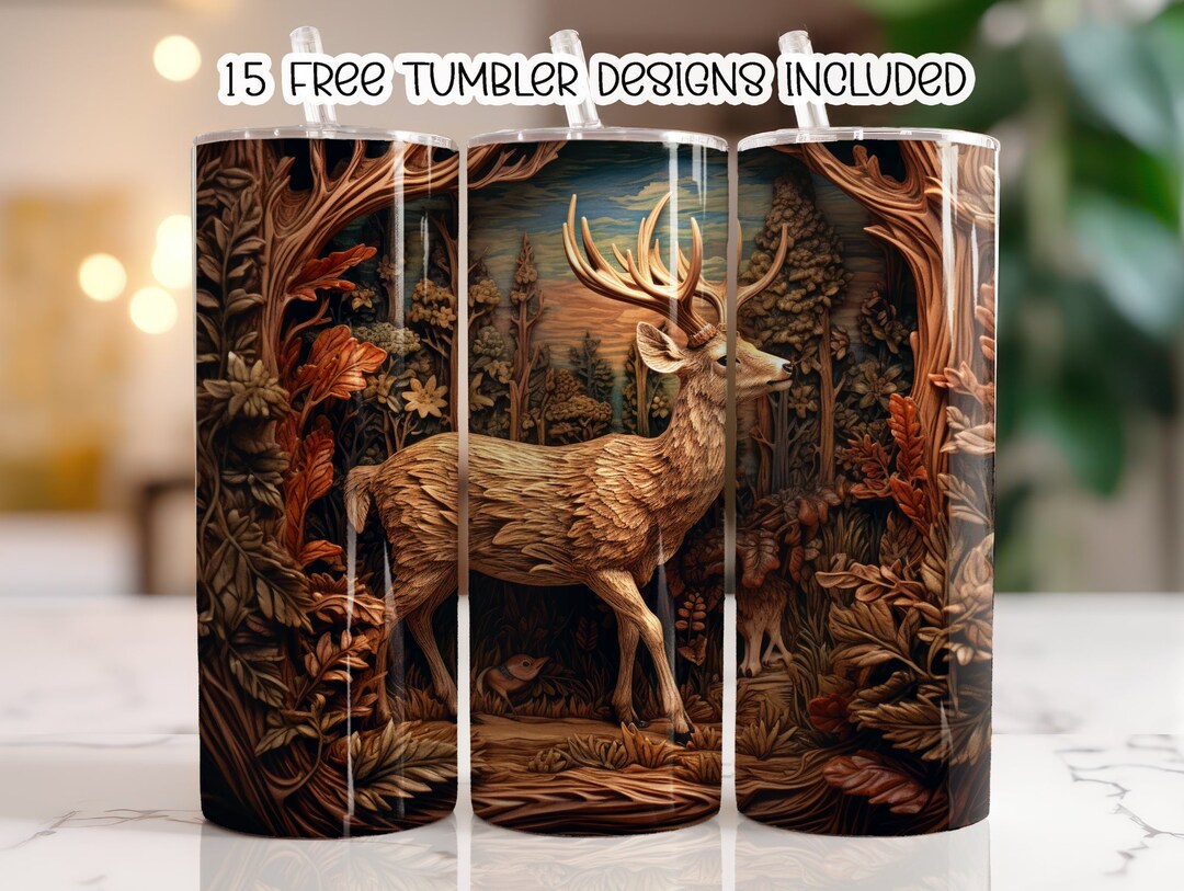 3D Deer Forest Tumbler Wrap, 20 Oz Skinny Tumbler Sublimation Design ...