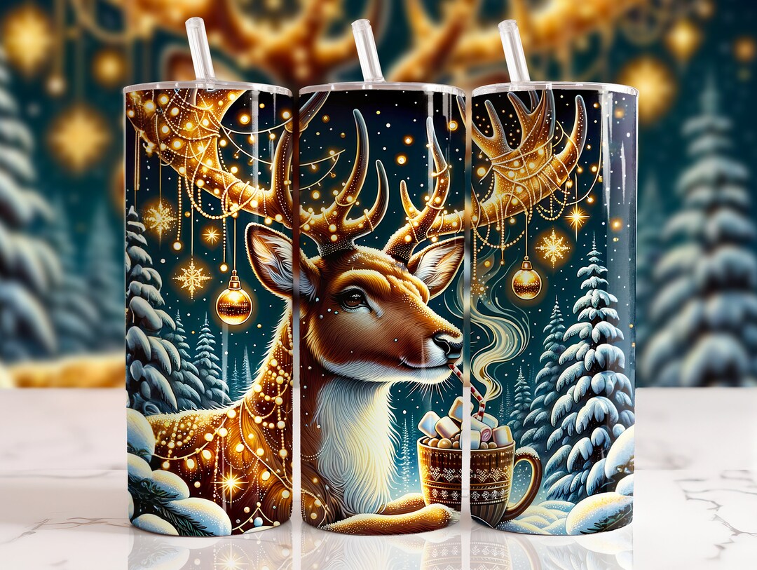 Christmas Reindeer Festive 20oz Skinny Tumbler Wrap Sublimation Design ...