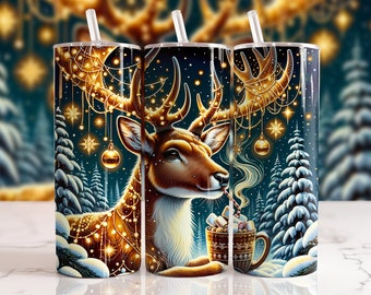 Christmas Reindeer Festive 20oz Skinny Tumbler Wrap Sublimation Design, Tumbler PNG Instant Digital Download, Straight Tumbler Wrap PNG