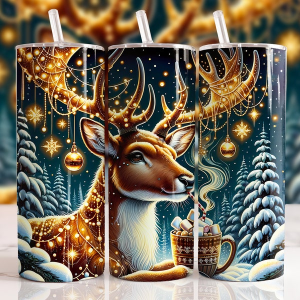 Christmas Reindeer Festive 20oz Skinny Tumbler Wrap Sublimation Design, Tumbler PNG Instant Digital Download, Straight Tumbler Wrap PNG