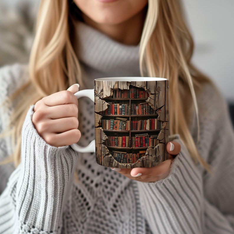 3D Bookshelf Mug Sublimation, 3D Book Mug Wrap, 11oz 15 Oz Mug Design, 3D Mug Wrap, 11oz Mug Png, 15oz Mug PNG Book Lover Mug Coffee Mug image 2
