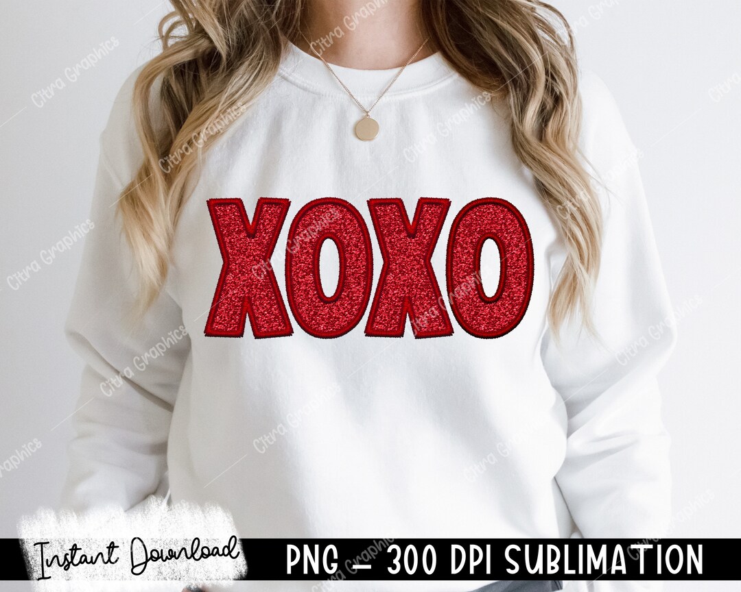 XOXO Faux Embroidery, Glitter Sequins Valentines Day Png, Cute ...
