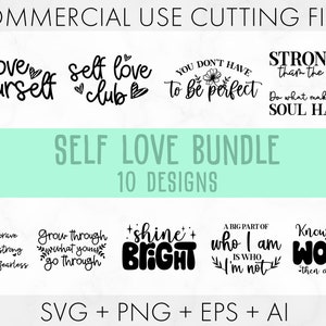 Paquete SVG de amor propio, paquete svg inspirador, svg motivacional, ámate a ti mismo svg, citas positivas svg, confianza SVG