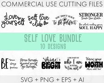 Paquete SVG de amor propio, paquete svg inspirador, svg motivacional, ámate a ti mismo svg, citas positivas svg, confianza SVG